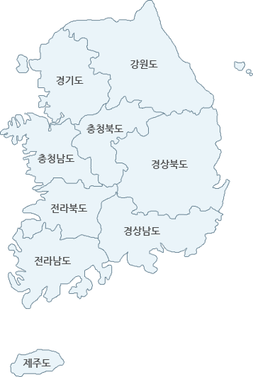 6차산업우수사례 전국지도(경기도, 강원도, 충청북도, 충청남도, 전라북도, 전라남도, 경상북도, 경상남도, 제주도)